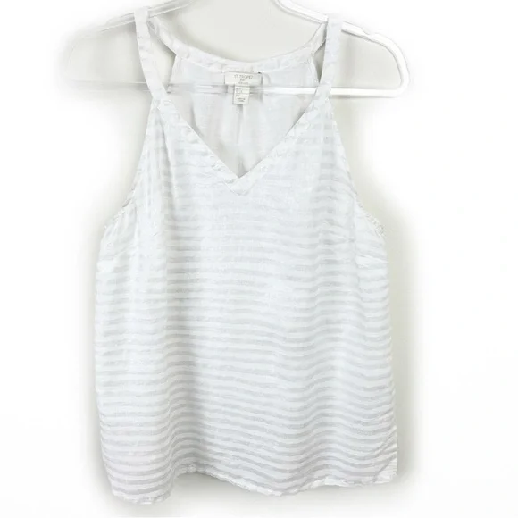 St. Tropez West 100% Linen Women's white and silver metallic linen v-neck tank - Picture 1 of 8
